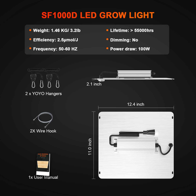 2025 Spider Farmer® SF1000D LED 100W 70x70cm