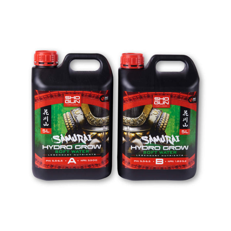 Shogun Fertilisers Samurai Hydro Grow 2x1L, 2x5L, 2x10L (A&B) Soft Water