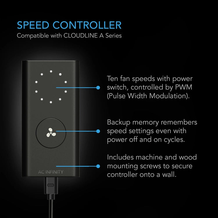 Ac Infinity 100mm 360m3/h fan + filter / with fan. speed controller