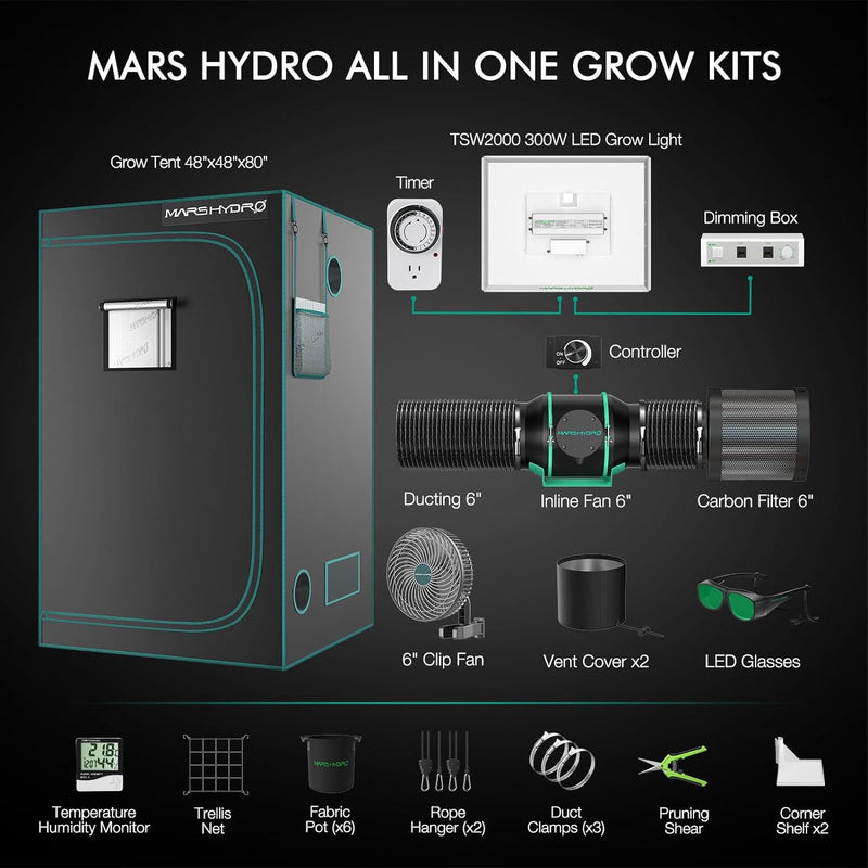 Mars Hydro TSW2000 300W 120x120x200cm / auginimo rinkinys